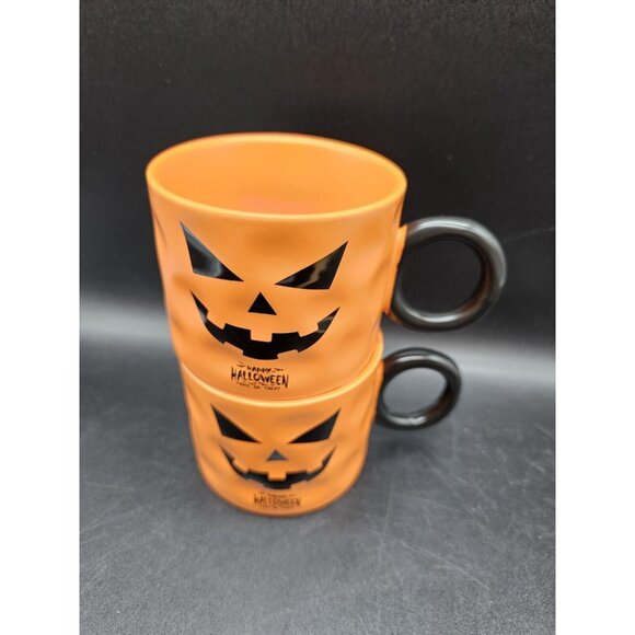Pair Of Spooky Scary Jack-O-Lantern Pumpkin Coffee Cup Mugs Halloween Fall - Picture 9 of 9